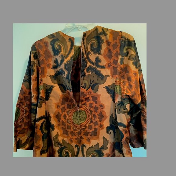 Jim Thompson Classic- Vintage 1970s Thai Silk Kaftan style formal gown Size L - Picture 3 of 14